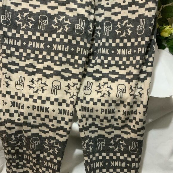NWT Victoria's Secret PINK Thermal Sleep One Piece Pajama Black Fair Isle - Picture 9 of 13